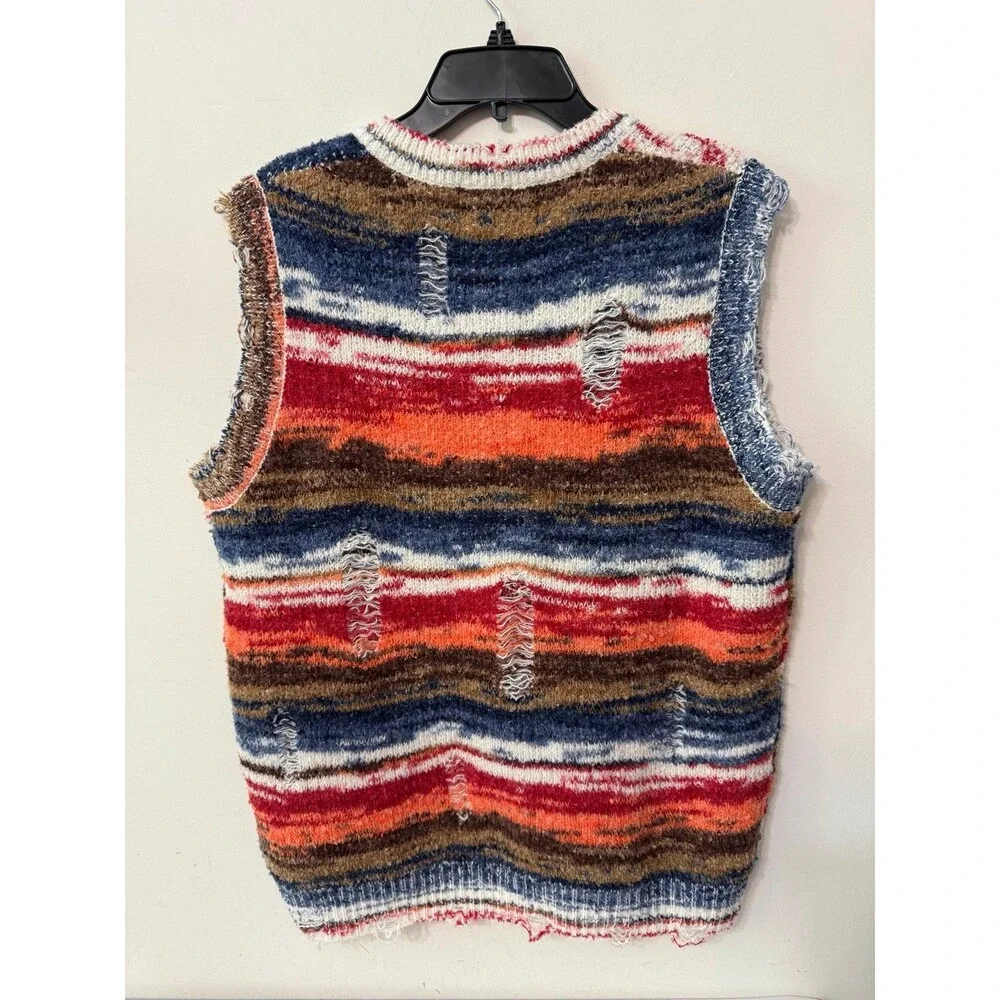 ElFric Eden Striped Distressed V-Neck VEST grunge knitwear boho nwot Small